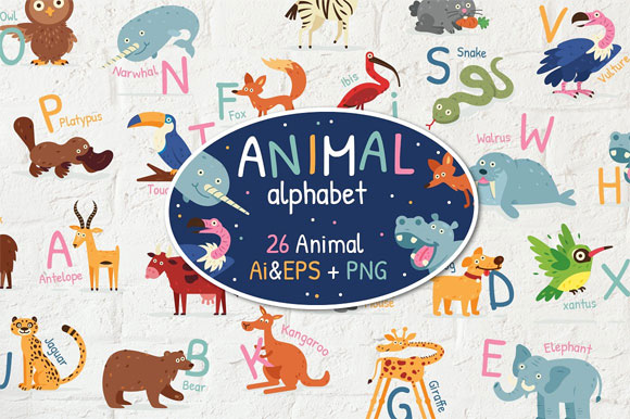 卡通可爱动物字母表素材下载1