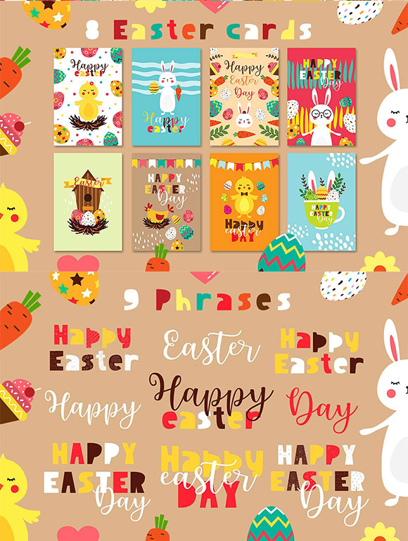 卡通复活节兔子彩蛋节日设计卡片背景素材下载3