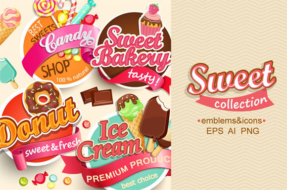 冰淇淋甜甜圈糖果巧克力店标标志素材下载1