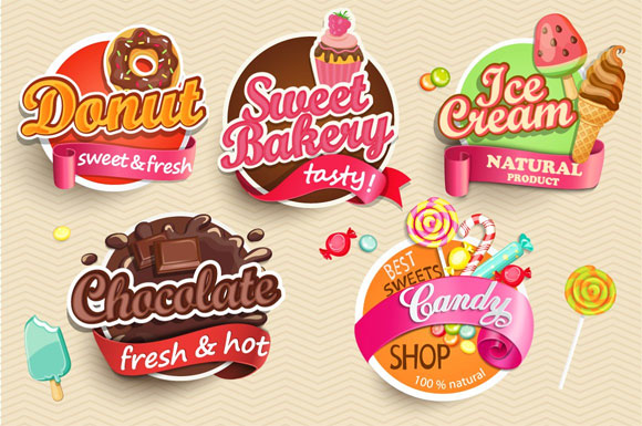 冰淇淋甜甜圈糖果巧克力店标标志素材下载2
