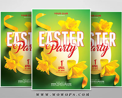 鲜花水仙花装饰复活节派对海报设计模板
