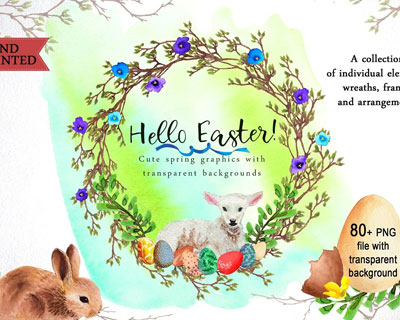 复活节花环彩蛋兔子卡片装饰素材下载