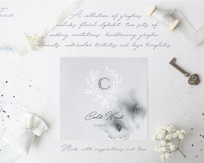 手绘植物字母水彩婚礼活动卡片素材