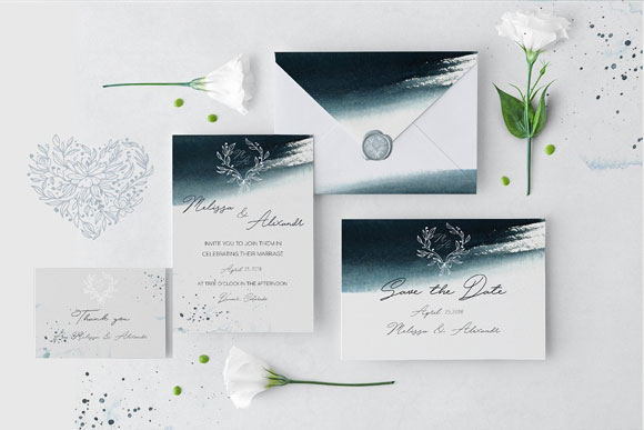 手绘植物字母水彩婚礼活动卡片素材6