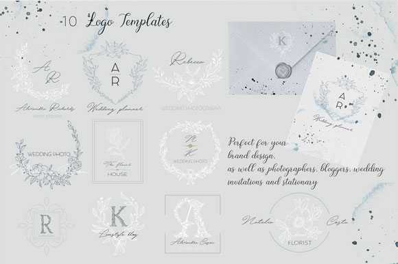 手绘植物字母水彩婚礼活动卡片素材7