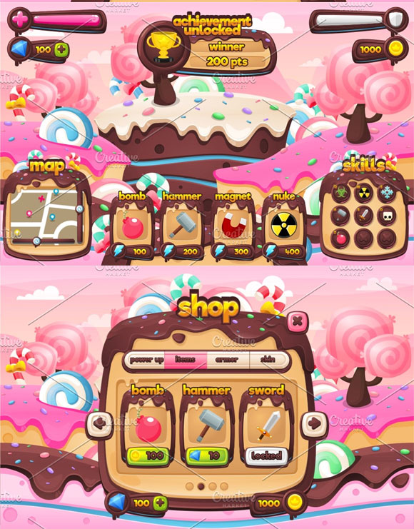 巧克力糖果2D游戏按钮图标设计元素下载2