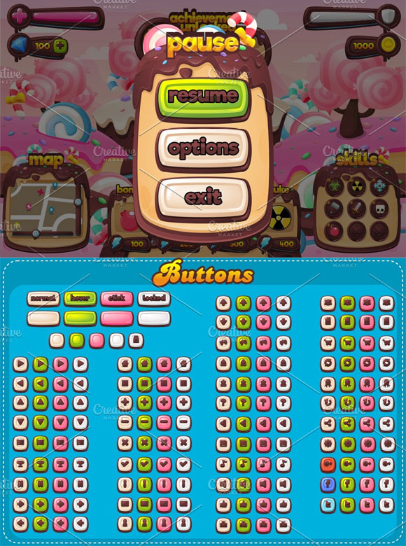 巧克力糖果2D游戏按钮图标设计元素下载4