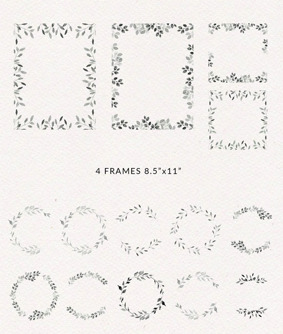 水彩树叶图案设计花环框架元素下载5