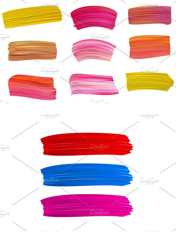 手绘矢量彩色颜料笔触图案下载2