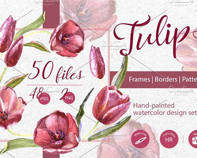 红色郁金香花卉植物装饰印花图案下载