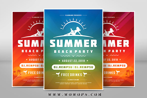 时尚夏季海滩派对宣传单海报设计模板1
