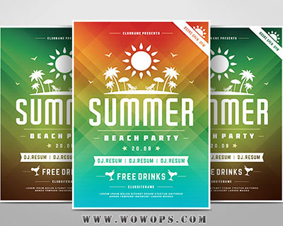 炫彩夏季海滩派对宣传单海报模板