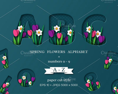 唯美花卉植物英文字母装饰元素下载