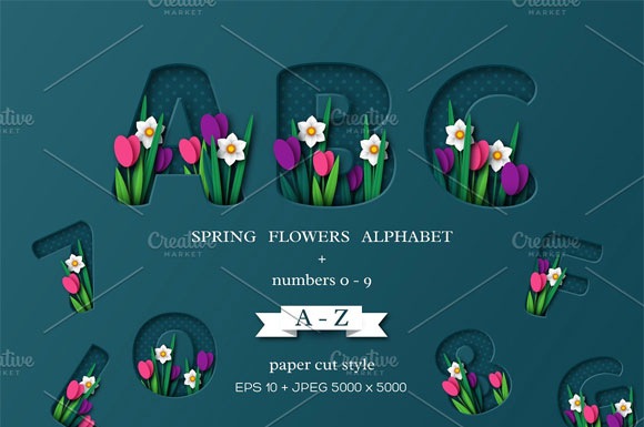唯美花卉植物英文字母装饰元素下载1