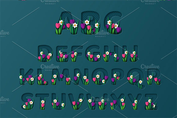 唯美花卉植物英文字母装饰元素下载2