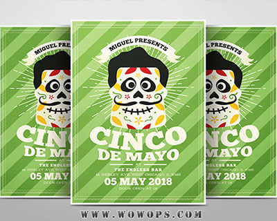 墨西哥骷髅头派对传单海报设计模板
