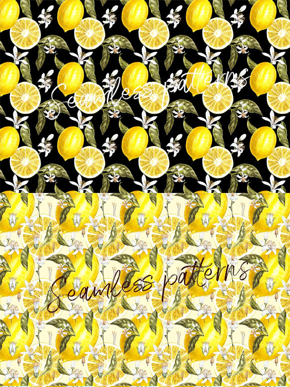 水彩手绘柠檬图案背景素材下载4