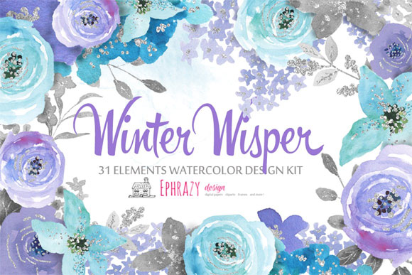 水彩蓝紫色花卉图案卡片装饰元素下载1