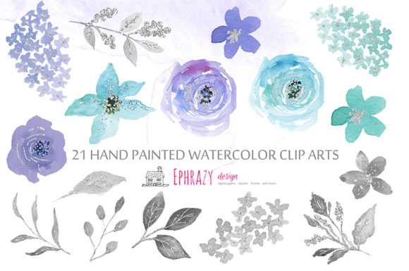 水彩蓝紫色花卉图案卡片装饰元素下载2