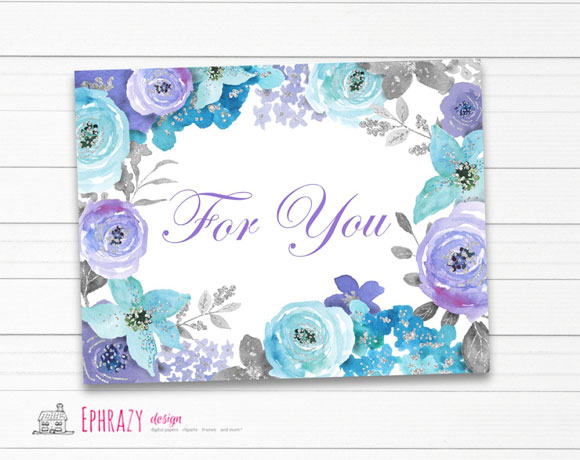 水彩蓝紫色花卉图案卡片装饰元素下载4