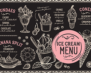 食物线描海鲜快餐冰淇淋鸡尾酒饮料甜点菜单矢量素材图片