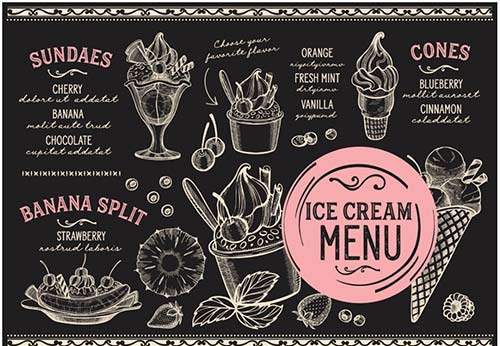 食物线描海鲜快餐冰淇淋鸡尾酒饮料甜点菜单矢量素材图片1