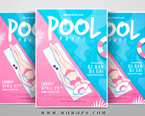 夏日游泳沙滩泳池排队宣传海报模板PSD设计素材