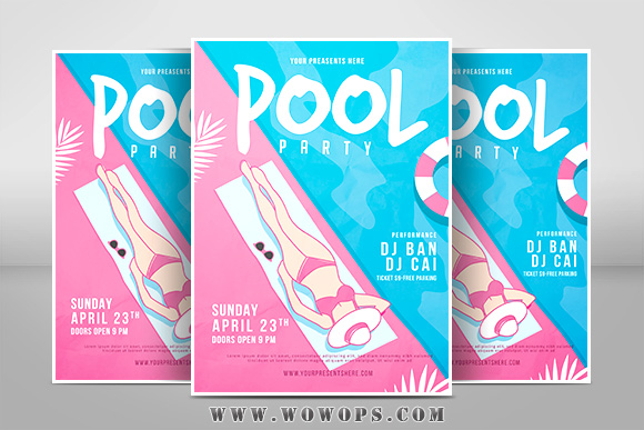 夏日游泳沙滩泳池排队宣传海报模板PSD设计素材1