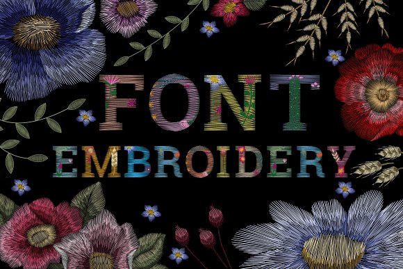 EmbroideryFont布艺英文花型字体下载1