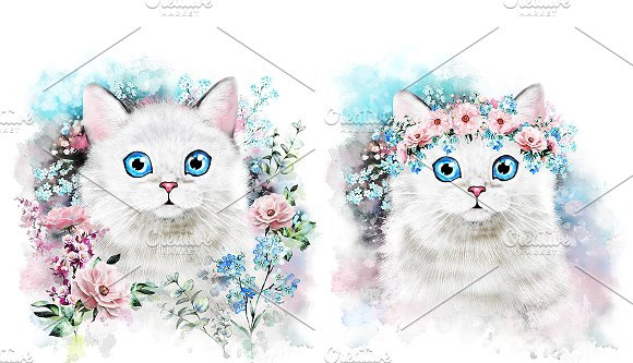 白色手绘水彩波斯猫咪png免扣透明图片2