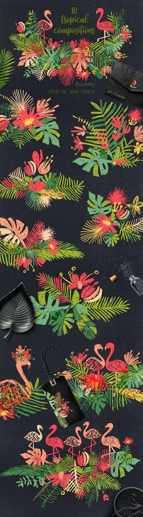 夏日手绘火烈鸟热带度假植物图案包装设计纹理图片6