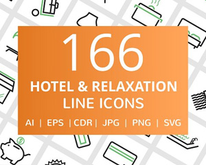 166款旅游酒店宾馆温泉餐厅休闲购物线性ICON图标下载