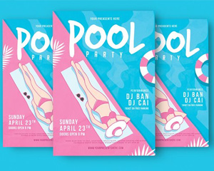 泳池游泳派对宣传海报传单模板