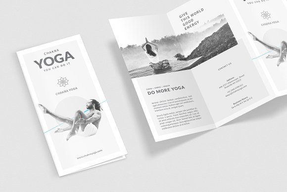 清新简约瑜珈三折页宣传单模板4