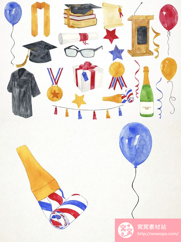 手绘毕业设计讲台气球香槟设计元素素材下载2