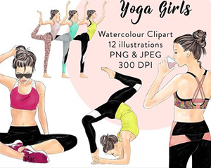 高清手绘练瑜伽的女孩PNG透明图片