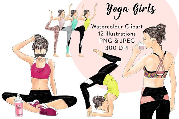 高清手绘练瑜伽的女孩PNG透明图片1