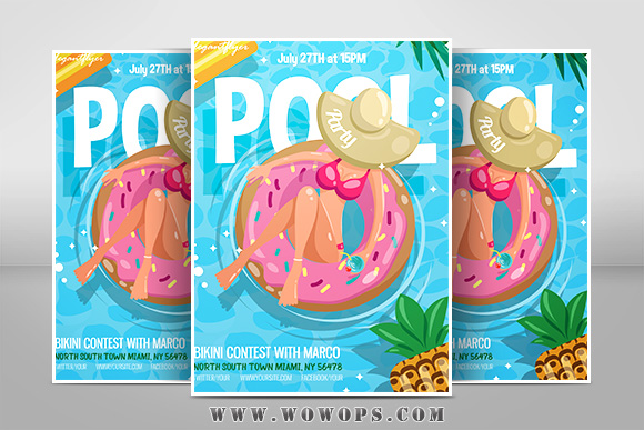 沙滩泳池派对海报模板Pool Party Flyer PSD1