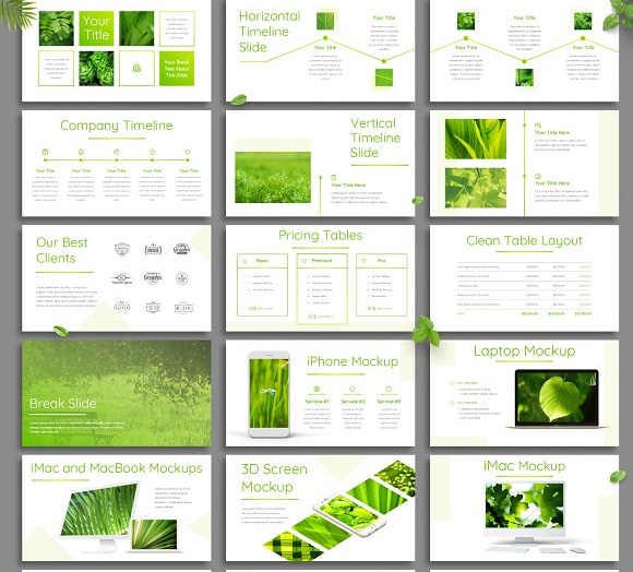 绿色清新简约环保绿化背景PPT模板下载14