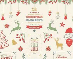 手绘圣诞节鹿铃铛圣诞树设计元素