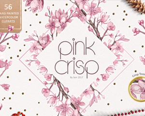  粉色手绘樱花花边花环边框PNG免扣设计元素 