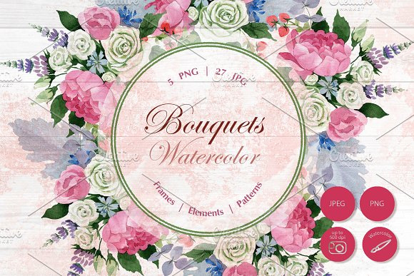 Wedding watercolor bouquets PNG set 28963571