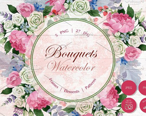 Wedding watercolor bouquets PNG set 2896357
