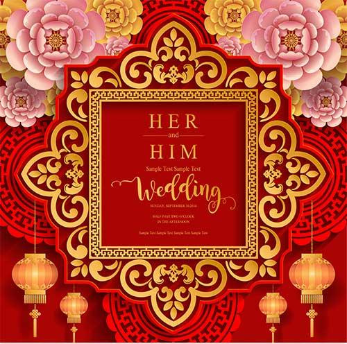 红色中式婚礼立体剪纸海报背景1
