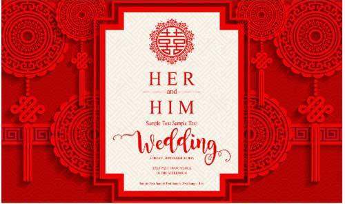 红色中式婚礼立体剪纸海报背景2