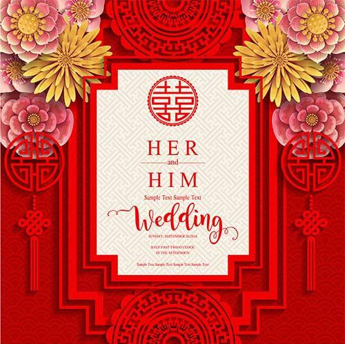 喜庆中式红色婚礼海报背景墙模板1