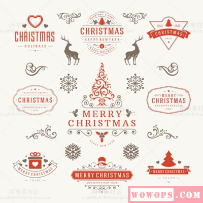 PSD分层手绘简约可爱圣诞节标志图标小鹿圣诞树包装 AI设计素材1