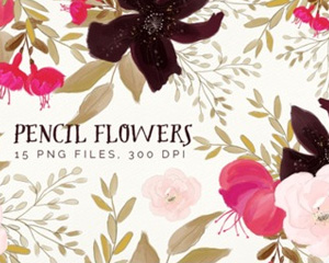 唯美水彩手绘花朵叶子包装笔记本封面请帖卡片设计 PNG免抠素材