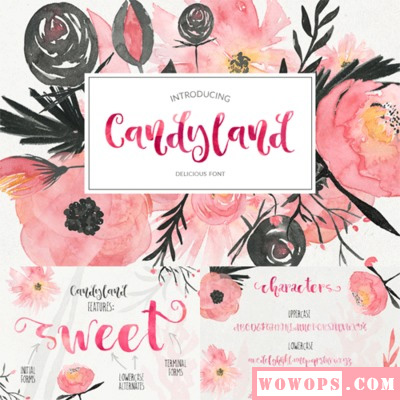 Candyland唯美水彩小清新花式连笔杂志海报英文字体 PS设计素材1