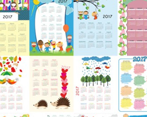 2017年可爱幼儿园卡通儿童挂历台历日历海报模板 EPS矢量设计素材